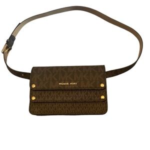 Michael Kors Brown MK Logo Belt Bag with Gold Hardware